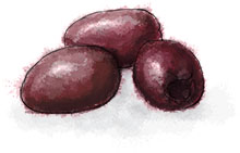 Kalamata Olives illustration for Greek salad tart recipe