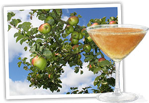 Recipe illustration for cheese and apple tart with apple martini