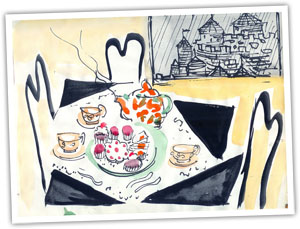 Strawberry Cream Tea by Louise Leech, Watercolour and Ink, 1967