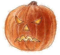 Angry pumpkin illustration for easy hallowe'en recipe ideas