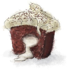 Oozing chocolate cupcake illustration for hallowe'en recipes