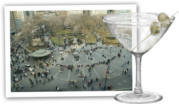 Recipe illustration for a vodka martini and bar nuts in Union Square
