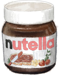 nutella illustration for nutella bread and butter pudding