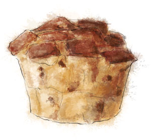 Illustration of a panettone bread pudding
