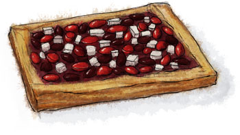 Greek salad tart illustration for savoury pastry recipe