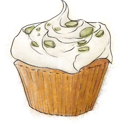 Rose and pistachio cupcake illustration for epiphany cupcake recipe