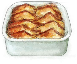 Bread And Butter Pudding illustration for anti-Valentines comfort food recipe