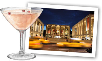 Lincoln Center and a cocktail illustration for the perfect easy Oscar Cocktail party plan