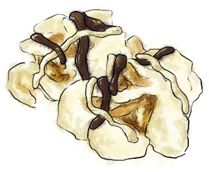 Popcorn with chocolate illustration for chocolate popcorn recipe