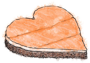 Salmon heart on bread illustration for Valentines recipe ideas