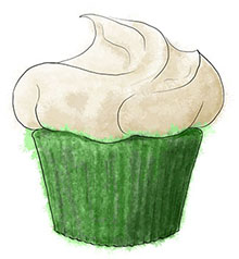 Green Velvet cupcake illustration for St Patrick's day recipes