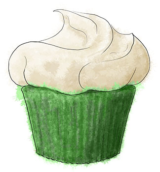 Green Velvet Cake illustration for a St Patrick's Day cupcake recipe