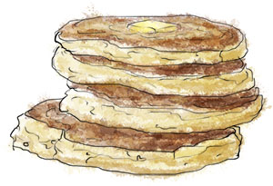 Illustration of a tower of buttermilk pancakes for pancake recipe