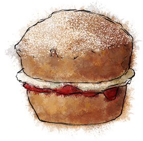 Victoria sponge cupcake illustration for the Royal Wedding recipes