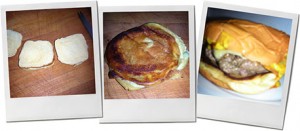 Trio of steps for grilled cheese burger making