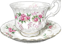 Teacup illustration for afternoon tea blackberry scone recipe