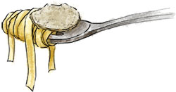 truffle tagliatelle illustration on a fork