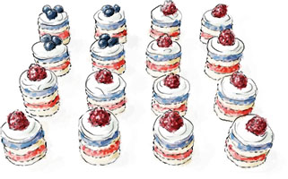 Mini red white and blue layered Flag Cakes for 4th of July