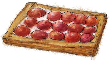 Peach tart with herbed goat cheese illustration for recipe