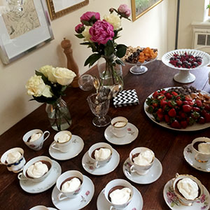 chocolate mouse in teacups for baby shower table